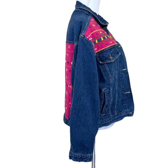 Chaus Sport vintage 90s patchwork embroidered denim jacket, large, western - Picture 2 of 7